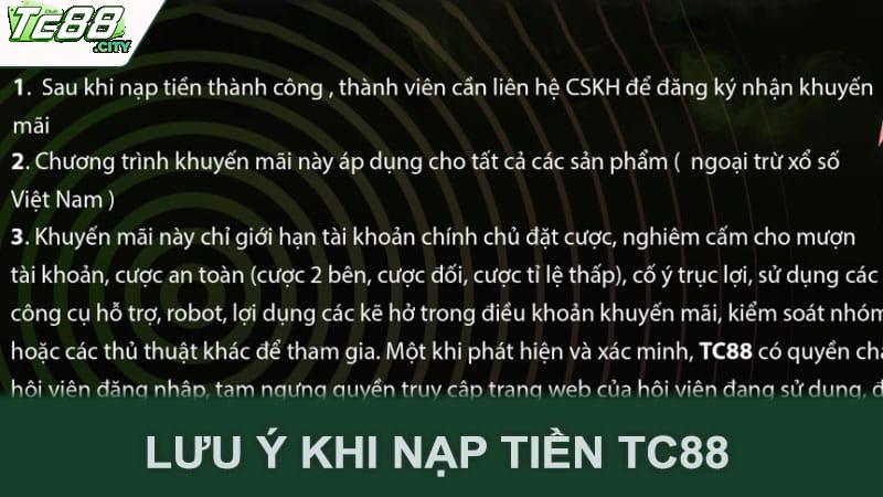 Lưu ý khi nạp tiền Tc88